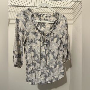 Banana Republic Petite Shirt with Floral Pattern - Cream and Blue